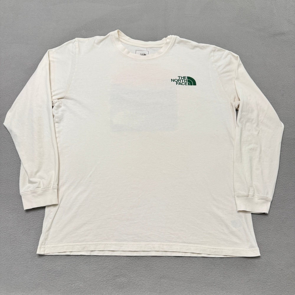 The North Face Shirt Mens XL Cream Long Sleeve Crew Graphic Mountain Outdoor